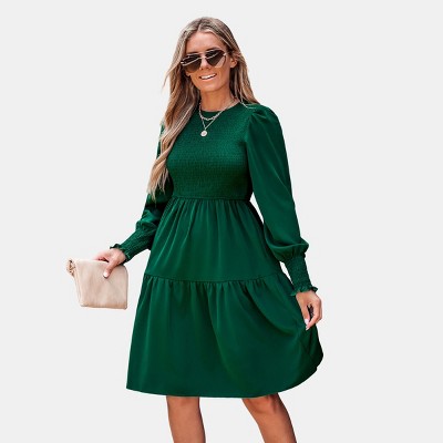 Women's Emerald Smocked Ruffled Dress - Cupshe-l-green : Target