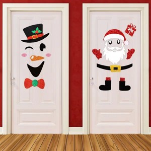2 Packs Christmas Door Stickers Santa Claus Snowman Cartoon Felt Wall Stickers Xmas Home Refrigerator Garage Door Wall Window Decoration - 1 of 4