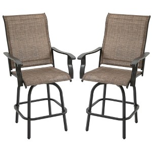 Resenkos 2 Outdoor Swivel Bar Stools Set, Armrests, Bar Height Patio Chairs,Steel, Sling Fabric, - 1 of 4