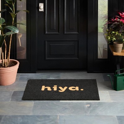 Hiya Painted Black Coir Non-Slip Welcome Door Mat 18"x30"