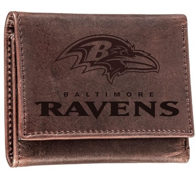 Evergreen NFL Baltimore Ravens Brown Leather Trifold Wallet Officially Licensed with Gift Box