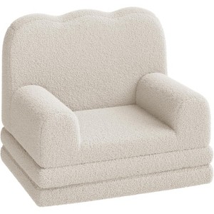 2-in-1 Kids Convertible Sofa & Lounger, Machine Washable Teddy Fleece Toddler Couch Bed, Soft Fold Out Couch Lounger for Kids, for Playroom - 1 of 4