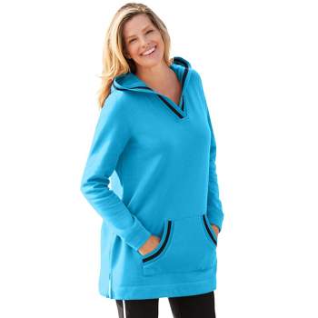 Woman Within Women's Plus Size Hooded Fleece V-Neck Tunic