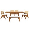 CAVINAS Dining Table Set for 6 Modern Extendable Trestle Wood Dining Table Set with 4 Wicker Back Chairs and Bench for Kitchen - 3 of 4