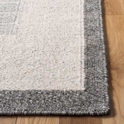 Ivory and Grey Handwoven Wool Kilim Area Rug, 3' x 5'