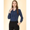 Allegra K Women's Work Elegant Bow Tie Neck Puff Long Sleeve Plaid Shirt - 3 of 4