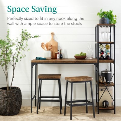 Brown Engineered Wood and Metal 3-Piece Bar Height Dining Set with Shelves