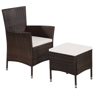 vidaXL Outdoor Patio Furniture Set with Dining Chair, Stool and Cushions - Poly Rattan Construction in Brown with Cream White Cushion Covers - 1 of 4