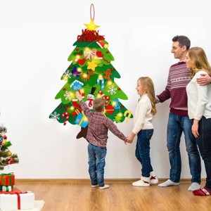 Felt Christmas Tree for Toddlers - 3.3ft Felt DIY Tree Set for Kids Wall w/ Snowflake Lights+32 Ornaments, Indoor Christmas Home Wall Hanging Decor - 1 of 2