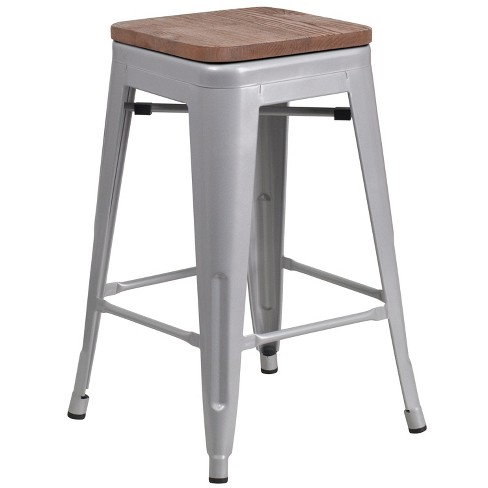 Merrick Lane Backless Metal Dining Stool with Wooden Seat for Indoor Use - image 1 of 4