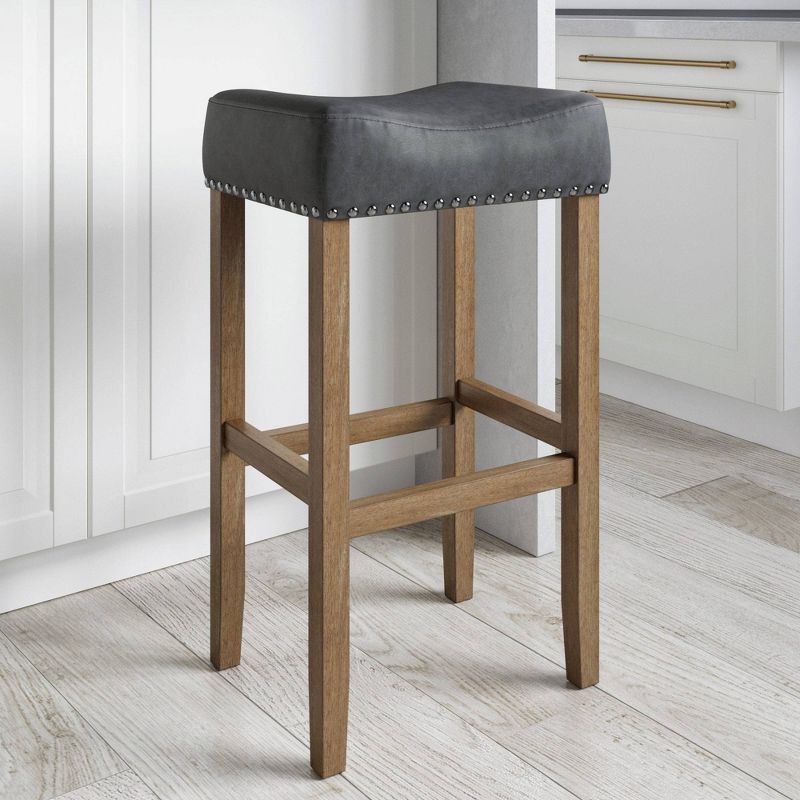 29" Faux Leather and Wood Saddle Barstool - Nathan James, 1 of 5