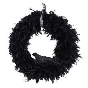 Nearly Natural 30" Halloween Raven Feather Wreath - 1 of 4