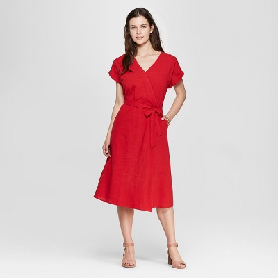 short sleeve v neck midi dress