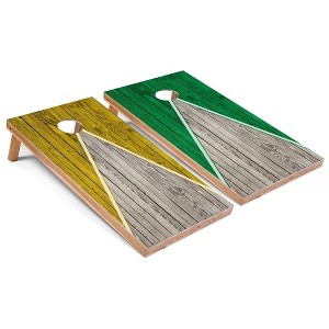 Skip's Garage Yellow and Kelly Pyramid Cornhole Board Set, Includes 2 Boards, 8 Bags & Optional Accessories - 1 of 4