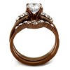 Slickblue Women’s Wedding Style Ring Set, Coffee Tone Stainless Steel with Round Center Stone, Stackable Bands, 5–10 - 3 of 4