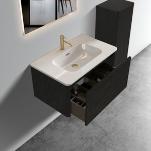 Christopher Knight Home Sarah Striped Brushed Bathroom Vanity with White Ceramic Sink and Drawers - 1 of 4