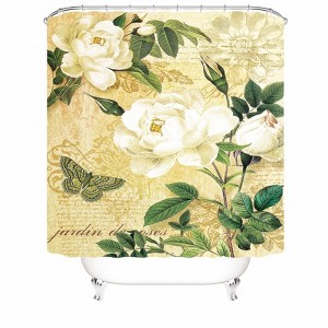 White Flower Stamp Shower Curtains for Bathroom Waterproof Fabric Bath Curtain Durable Soft Stylish Bathroom Decor 72x72 Inch - 1 of 1