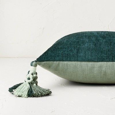 Cotton Chenille Square Throw Pillow With Tassels Teal Opalhouse