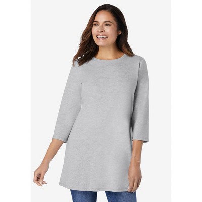 Woman Within Women's Plus Size Perfect Three-Quarter Sleeve Crewneck Tunic - 18/20, Classic Red