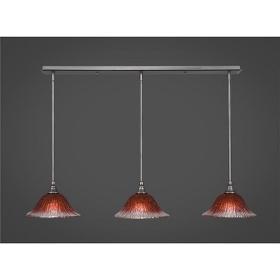 Toltec Lighting Any 3 - Light Chandelier in  Brushed Nickel with 10" Raspberry Crystal Shade