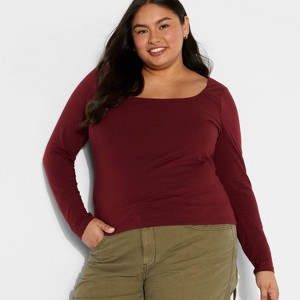 Women's Long Sleeve Square Neck T-Shirt - Wild Fable™ - 1 of 3
