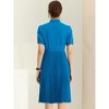 Allegra K Women's Elegant Short Sleeve Ruffle Stand Neck Belted Waist Pleated A Line Midi Dress - 4 of 4