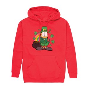 Men's - Garfield - Garfield Rainbow Shamrocks Patrick's Day Graphic Fleece Pullover Hoodie - 1 of 4