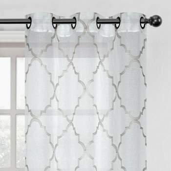 Kate Aurora Lux Home 2 Pack Shabby Trellis Semi Sheer Embroidered Clover Grommet Top Curtains