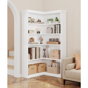 72.8'' Farmhouse L-Shaped Corner Bookcase - Tall 5-Tier Wood Storage Shelf for Living Room, Bedroom - 1 of 4