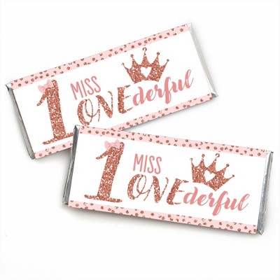 Big Dot of Happiness 1st Birthday Little Miss Onederful - Candy Bar Wrapper Girl First Birthday Party Favors - Set of 24