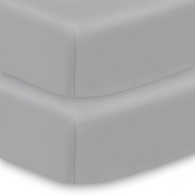 BreathableBaby Cotton Percale Fitted Sheet, For 52" x 28" Crib & Toddler Bed Mattress, Gray (2-Pack)
