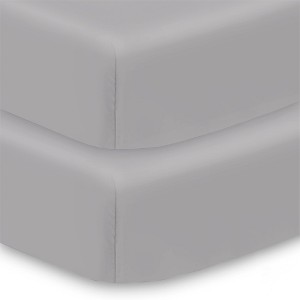 BreathableBaby Cotton Percale Fitted Sheet, For 52" x 28" Crib & Toddler Bed Mattress, Gray (2-Pack) - 1 of 4