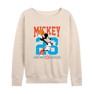 Women's - Disney - Mickey Jump Shot Lightweight French Terry Wide Neck Long Sleeve Shirt - 1 of 4
