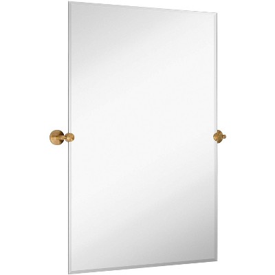 Elegant Beveled 24x36 Frameless Pivot Mirror with Brushed Gold Anchors