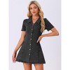 Allegra K Women's Button Up Collared Short Sleeve Washed Jean Demin Dress - 3 of 4