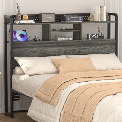 Aheaplus Storage Headboard with Led Lights & Charging Station