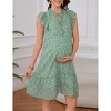 Women's Maternity Mini Dress Summer V Neck Flutter Sleeve Boho Floral Flowy Babydoll Shift Short Dress - 3 of 4
