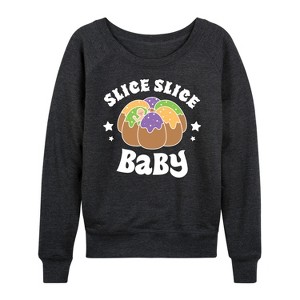 Women's - Instant Message - Slice Slice Baby Lightweight French Terry Wide Neck Long Sleeve Graphic Shirt - 1 of 4