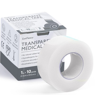 LotFancy Transparent Medical Tape, 2 Rolls 1 in x 10 Yards, Clear Surgical Tape