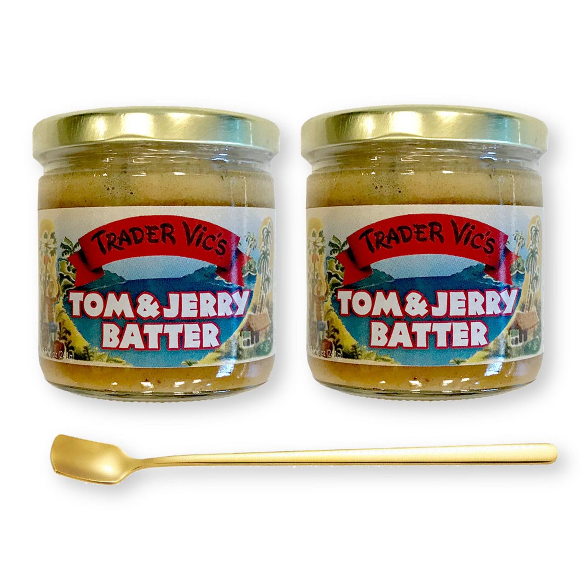 Trader Vic's Tom & Jerry Batter Mix 7.5 Oz. X 2 Jars with Bonus Gift Gold Stainless Steel Stirring Spoon (3-Pc Set)