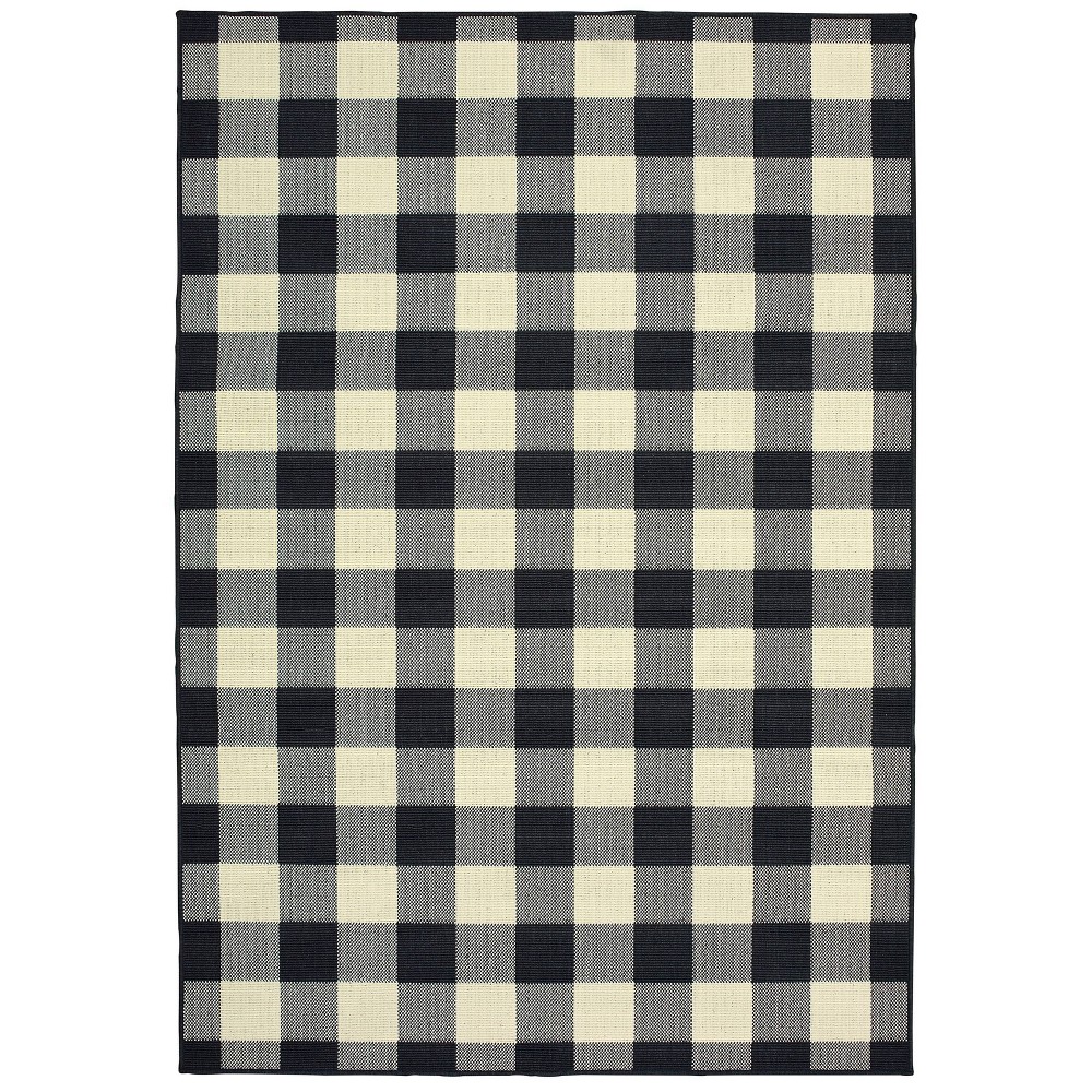 Photos - Area Rug 6'7"X9'6" Madeline Plaid Check Patio Rug Black/Ivory