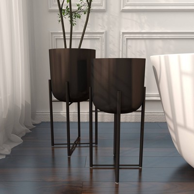 Set of 2 Black Iron Indoor/Outdoor Planters with Stands