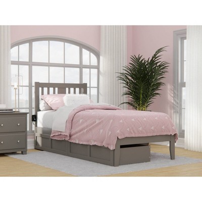 Tahoe Twin XL Gray Wood Platform Bed with Storage Drawers
