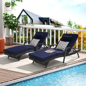 TiramisuBest 2-Piece Outdoor Wicker Long Reclining Lounge Chair Set, 150° Adjustable Recliner for Beach/Poolside/Garden (Light Gray) - 1 of 4