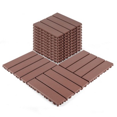 Syemin Carpet Tiles 44 Packs of Terrace Decking Tiles Waterproof for All-Weather Use, Backyard Pool Plastic Decking Tiles, Brown, 12"*12"*0.8"