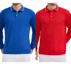 INSPIRE CHIC Men's Classic Regular Fit Solid Long Sleeves Business Golf Polo Shirts 2 Packs - 1 of 4