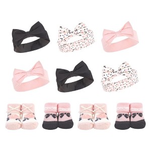 Hudson Baby Infant Girl 10Pc Headband and Socks Set, Berry Floral, 0-9 Months - 1 of 2