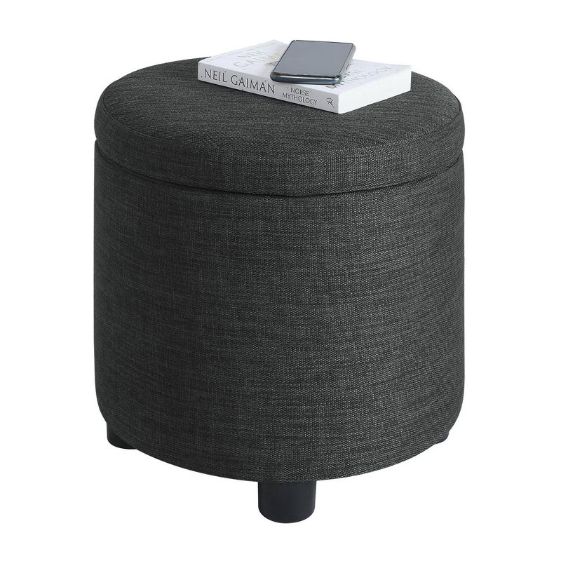 Breighton Home Designs4Comfort Round Accent Storage Ottoman with Reversible Tray Lid Dark Charcoal Gray Fabric, 3 of 7