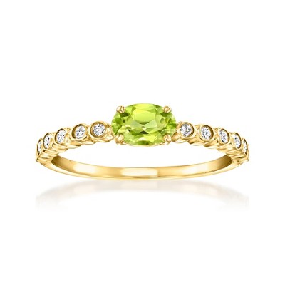 RS Pure by Ross-Simons 0.50 Carat Peridot Ring With .10 ct. t.w. Diamonds in 14kt Yellow Gold