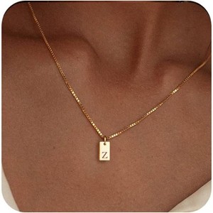 Personalized Initial Necklace: 14K Gold Plated Dainty Letter Name Pendant for Women, Custom Tag Jewelry - 1 of 4